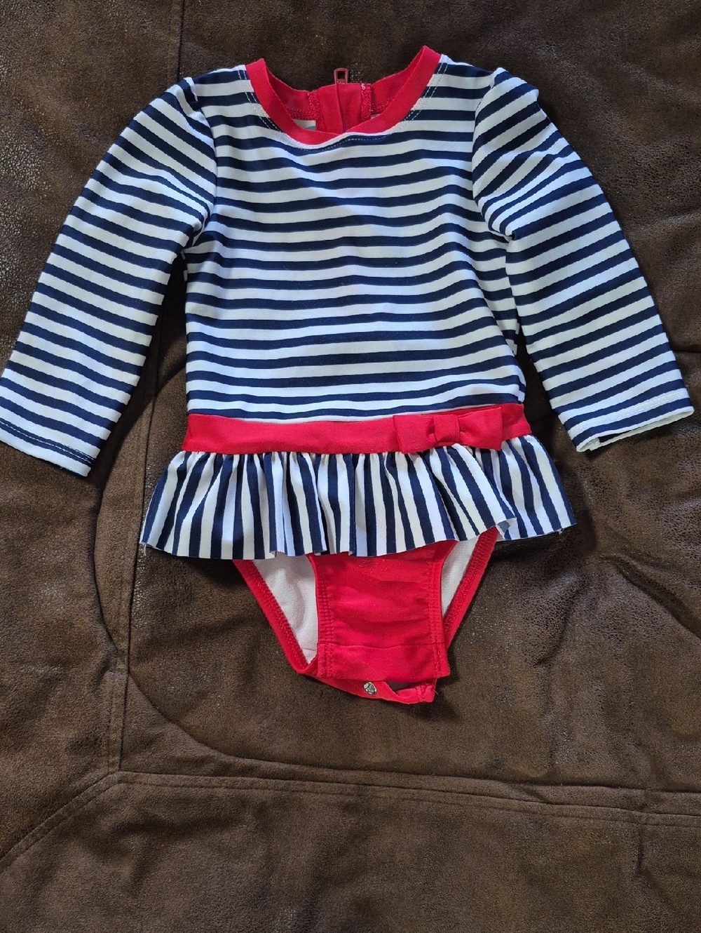 Cat & Jack Navy and White Striped Swimsuit with Red Trim